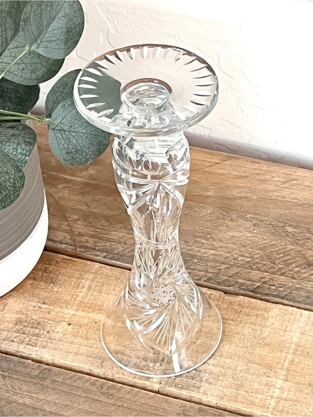 Vintage Hand Cut Lead Crystal Bud Vase Flared Pinwheel 8”